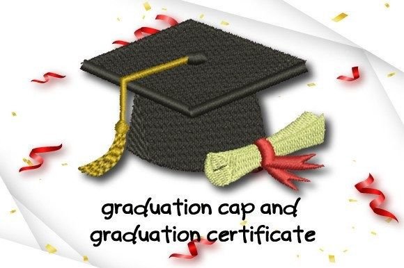 Graduation Cap and Certificate Embroidery Design