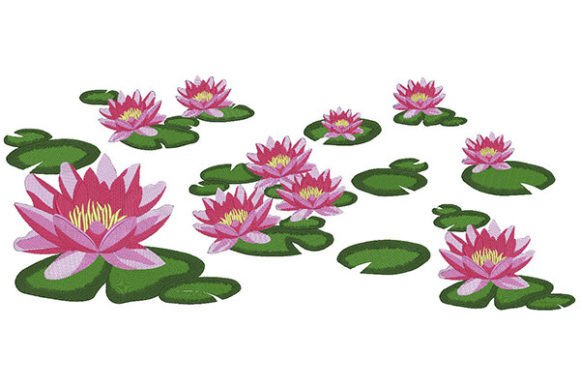 Lotus Flower with Leaves Embroidery Design